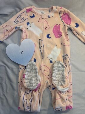 Carter's - 3T - Pink and Blue Animal Print Footed Fleece Pajamas